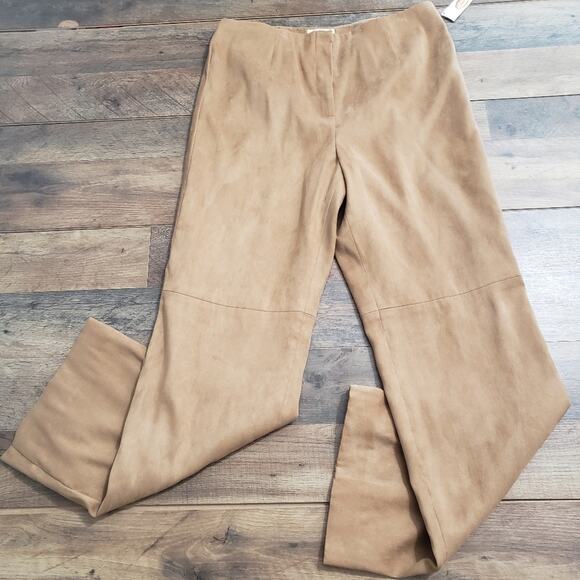 New Vintage Talbots Suede Like Flat Front Straight Leg High Rise Tan Lined Pants - Picture 3 of 9